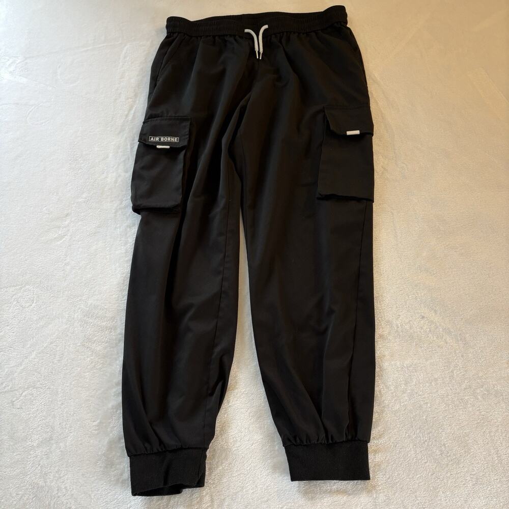 Air Borne Cargo Joggers Men’s XXL Black Camo Pockets Tapered Drawstring Shein